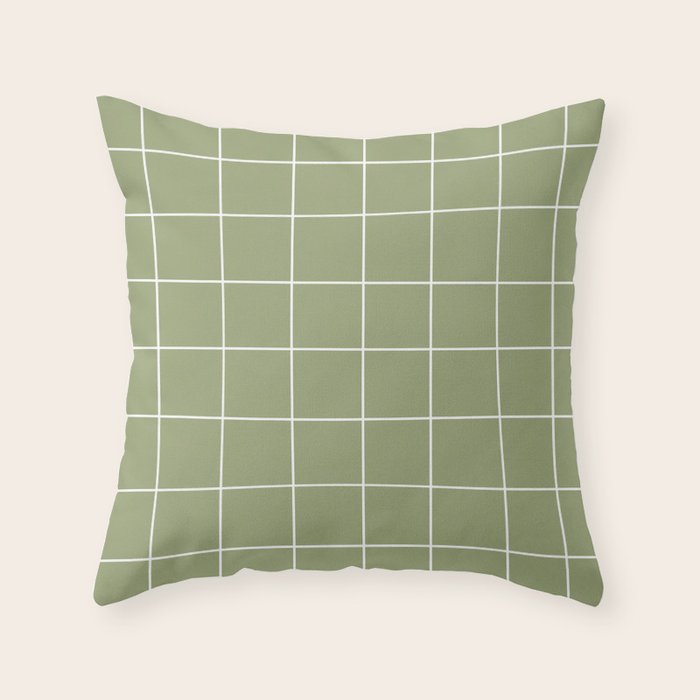 Hand Drawn Grid Green Throw Pillow Gallery Image 6