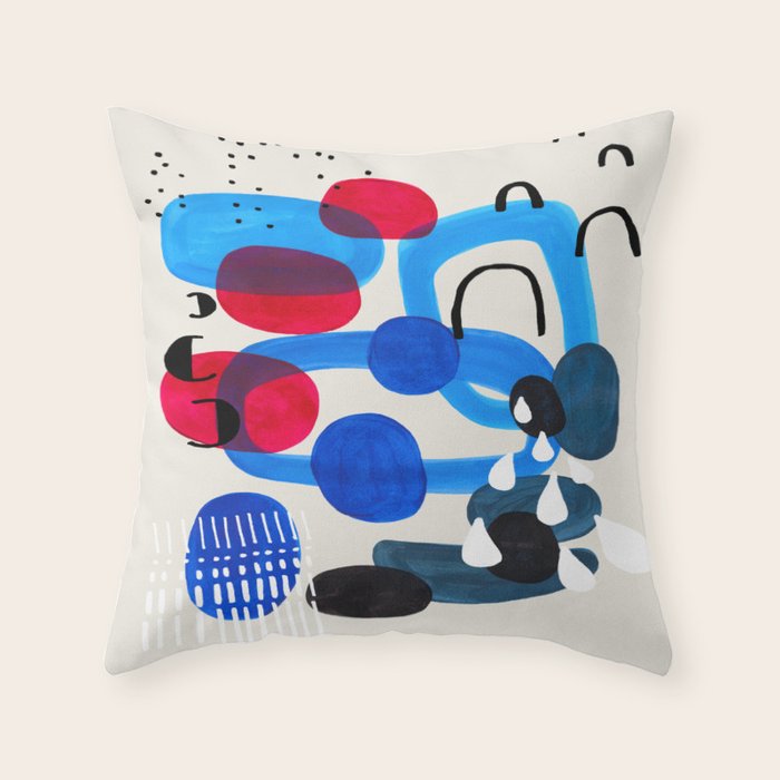 Mid Century Modern Abstract Colorful Art Patterns Ocean Blue Turquoise Grey Throw Pillow Gallery Image 6