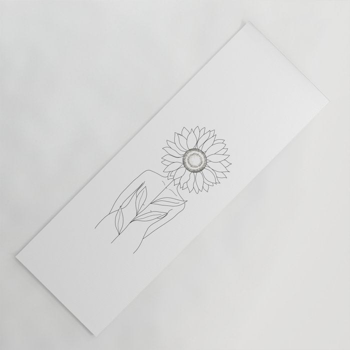 Minimalistic Line Art of Woman with Sunflower Yoga Mat Gallery Image 1