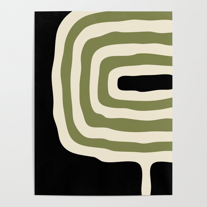 Abstract Geometric Rings 234 Black Olive Green and Beige Poster Gallery Image 1