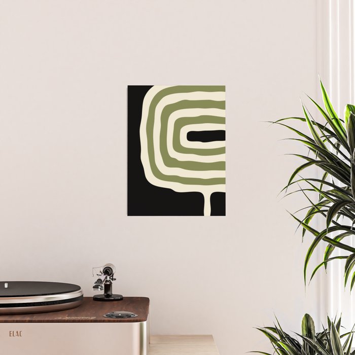 Abstract Geometric Rings 234 Black Olive Green and Beige Poster Gallery Image 2