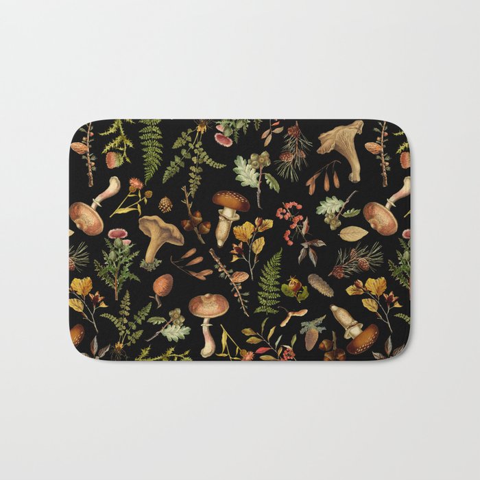Vintage Mushroom Fungi Night Forest Botanical Garden Bath Mat Gallery Image 1