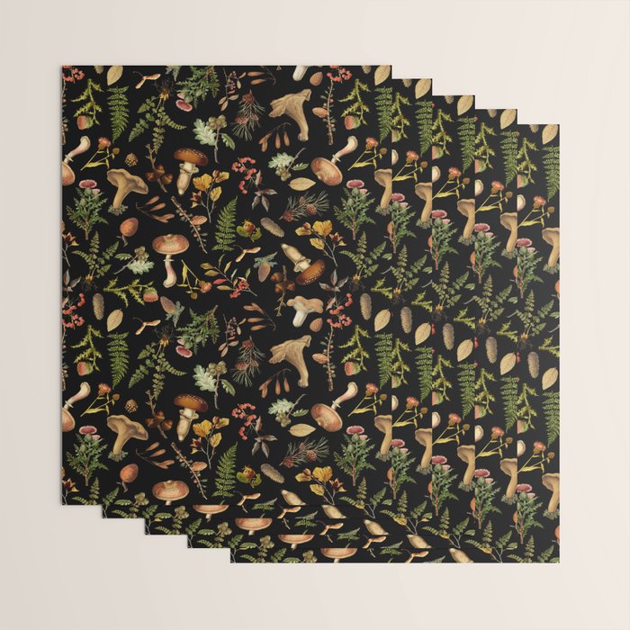 Vintage Mushroom Fungi Night Forest Botanical Garden Wrapping Paper Gallery Image 3