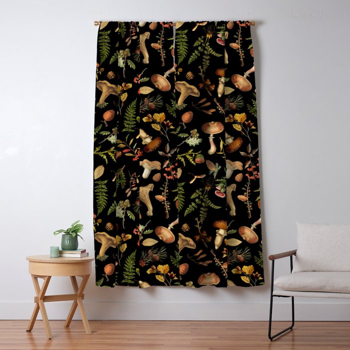 Vintage Mushroom Fungi Night Forest Botanical Garden Window Curtain Gallery Image 5