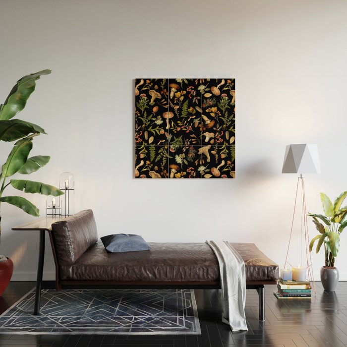 Vintage Mushroom Fungi Night Forest Botanical Garden Wood Wall Art Gallery Image 2