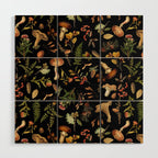 Vintage Mushroom Fungi Night Forest Botanical Garden Wood Wall Art Gallery Image 1