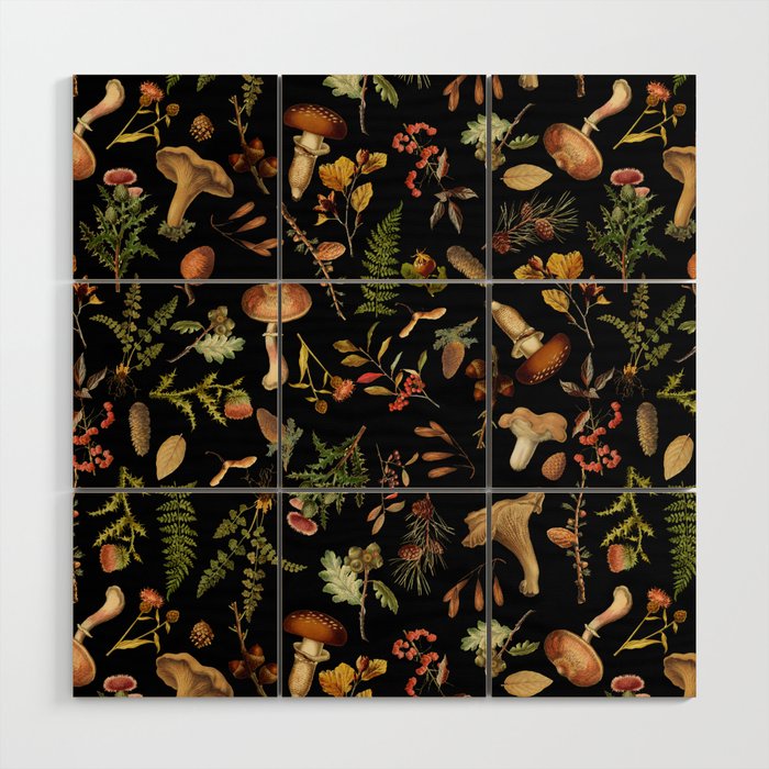 Vintage Mushroom Fungi Night Forest Botanical Garden Wood Wall Art Gallery Image 1