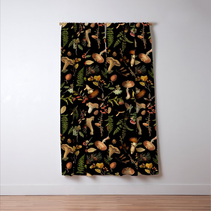 Vintage Mushroom Fungi Night Forest Botanical Garden Window Curtain Gallery Image 3