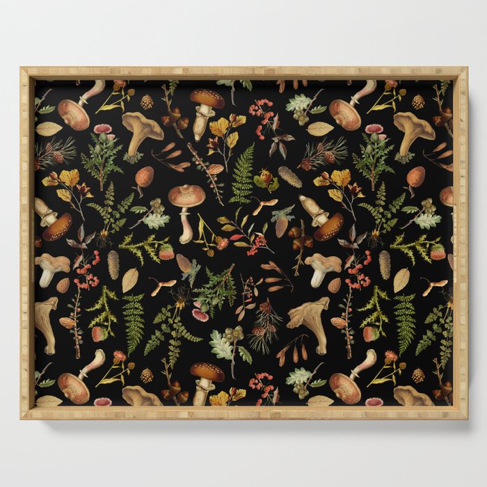 Vintage Mushroom Fungi Night Forest Botanical Garden Serving Tray Gallery Image 1