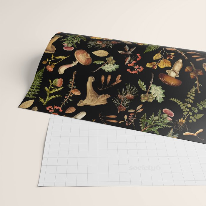 Vintage Mushroom Fungi Night Forest Botanical Garden Wrapping Paper Gallery Image 2