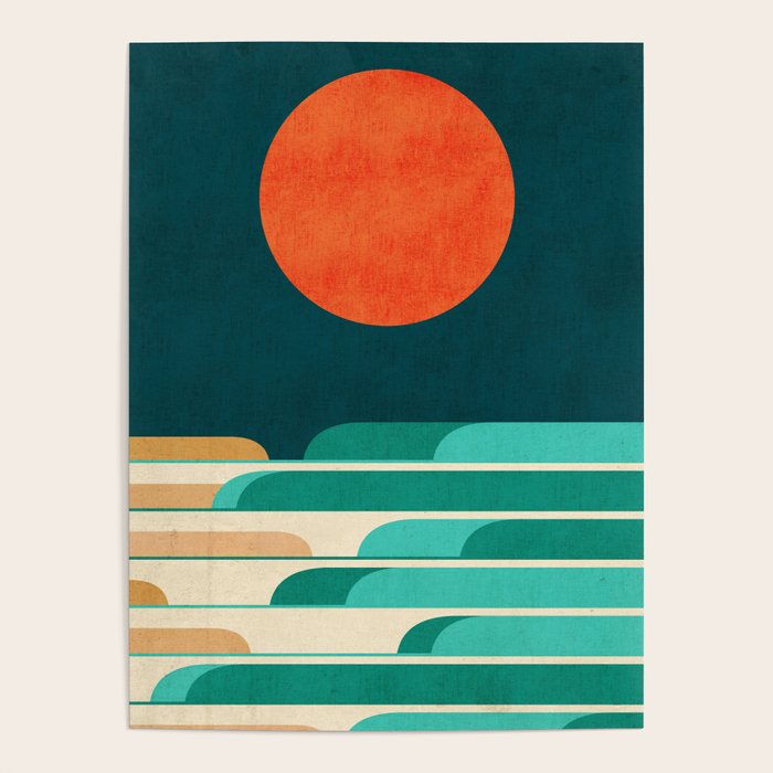 Chasing wave under the red moon Poster Gallery Image 1