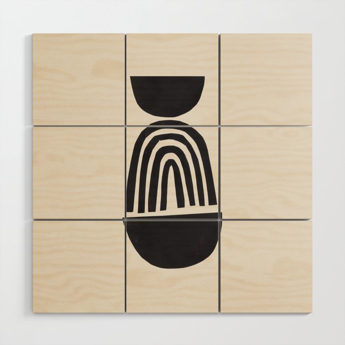 Black & White Minimalist Mid Century Paper collage Funky Black Ink Tribal Geometric by Ejaaz Haniff Wood Wall Art Gallery Image 1