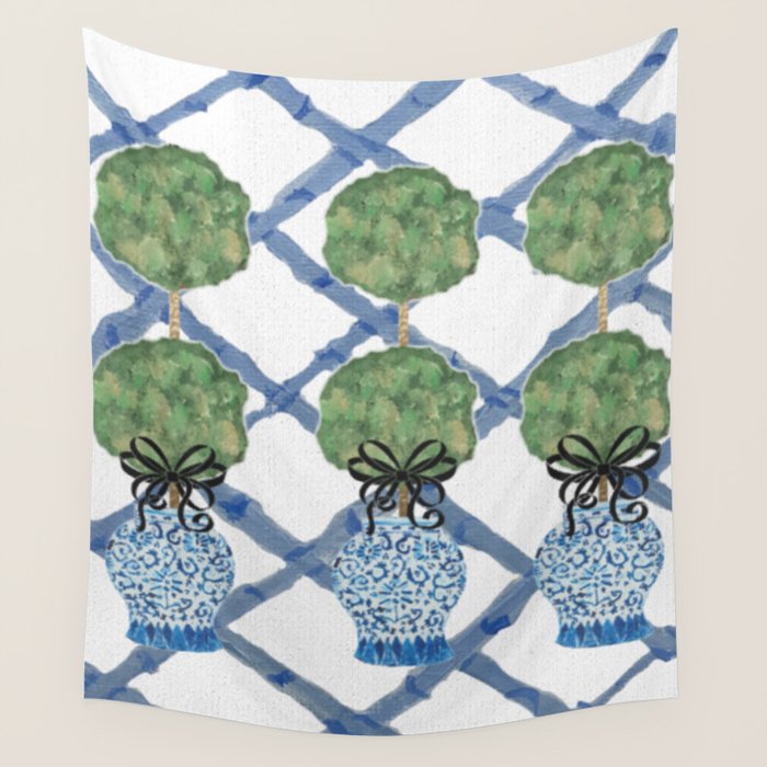 Hand Painted Bamboo Trellis Chinoiserie Ginger Jar  Wall Tapestry Gallery Image 1
