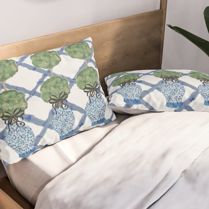 Hand Painted Bamboo Trellis Chinoiserie Ginger Jar  Pillow Sham Gallery Image 2