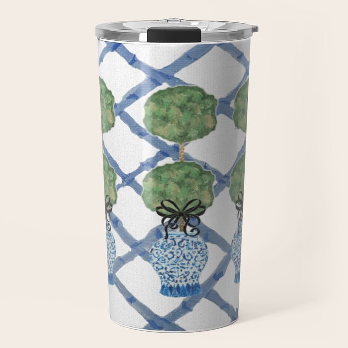 Hand Painted Bamboo Trellis Chinoiserie Ginger Jar  Travel Mug Gallery Image 1