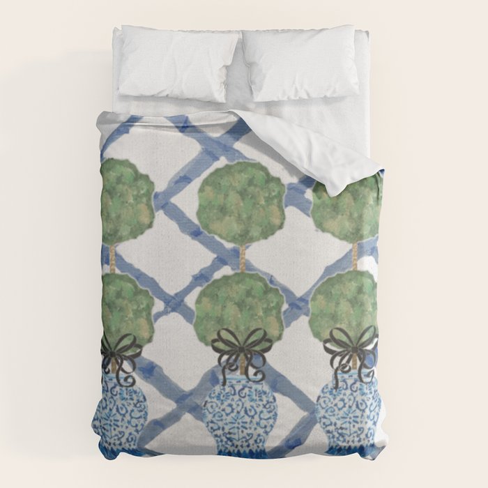 Hand Painted Bamboo Trellis Chinoiserie Ginger Jar  Duvet Cover Gallery Image 6