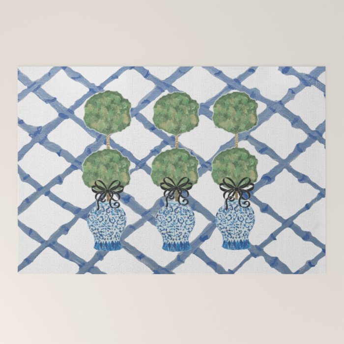 Hand Painted Bamboo Trellis Chinoiserie Ginger Jar  Welcome Mat Gallery Image 2