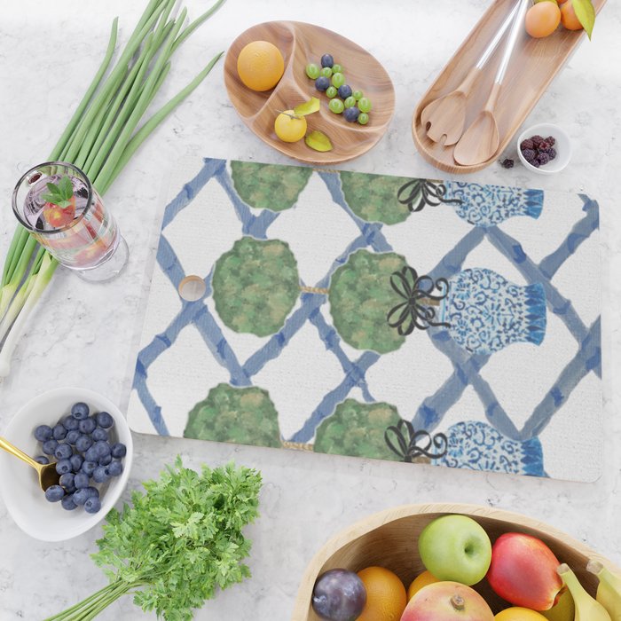 Hand Painted Bamboo Trellis Chinoiserie Ginger Jar  Cutting Board Gallery Image 2