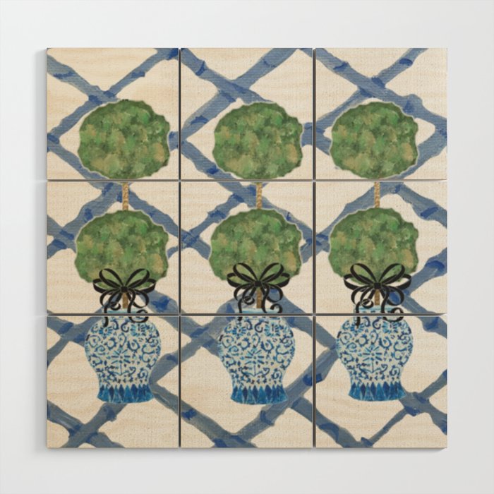 Hand Painted Bamboo Trellis Chinoiserie Ginger Jar  Wood Wall Art Gallery Image 1