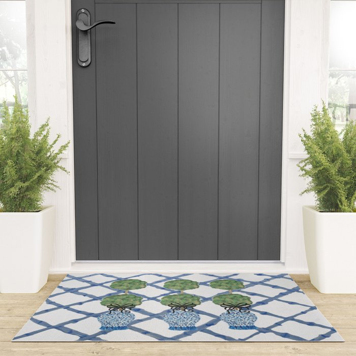 Hand Painted Bamboo Trellis Chinoiserie Ginger Jar  Welcome Mat Gallery Image 3