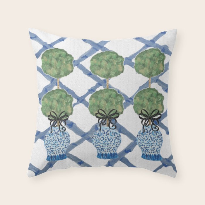 Hand Painted Bamboo Trellis Chinoiserie Ginger Jar  Throw Pillow Gallery Image 1