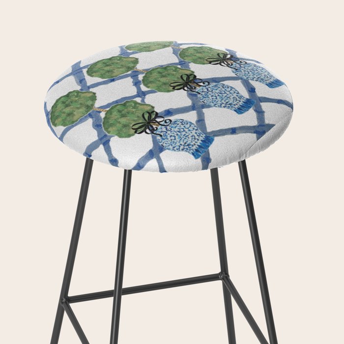 Hand Painted Bamboo Trellis Chinoiserie Ginger Jar  Stool Gallery Image 2