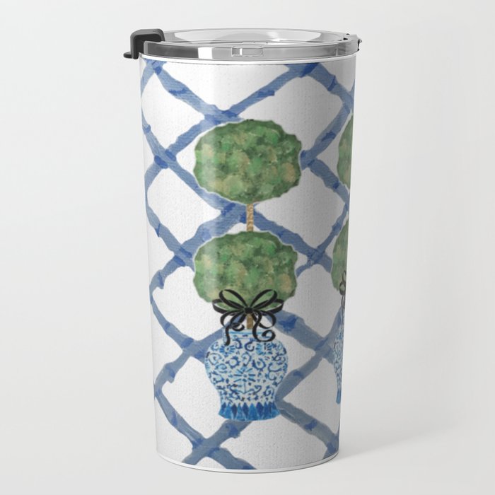 Hand Painted Bamboo Trellis Chinoiserie Ginger Jar  Travel Mug Gallery Image 3