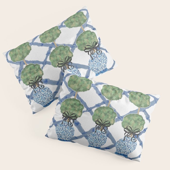 Hand Painted Bamboo Trellis Chinoiserie Ginger Jar  Pillow Sham Gallery Image 3