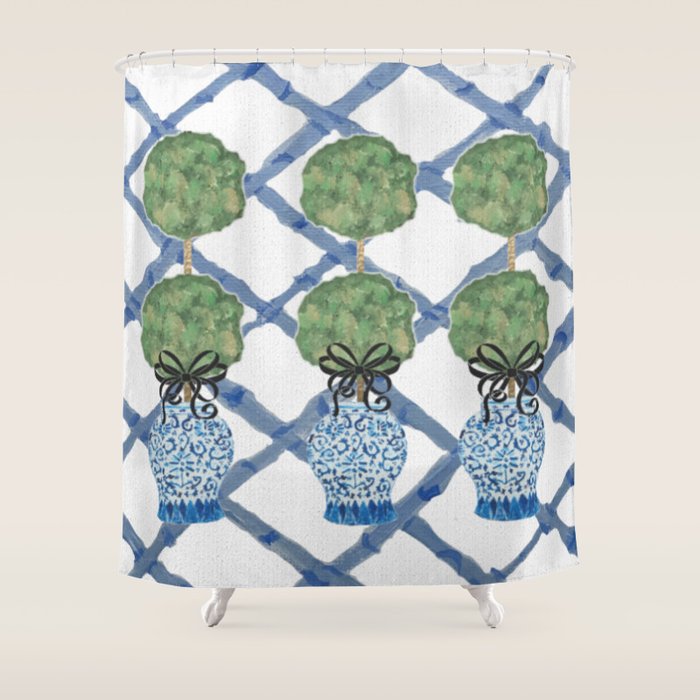 Hand Painted Bamboo Trellis Chinoiserie Ginger Jar  Shower Curtain Gallery Image 1