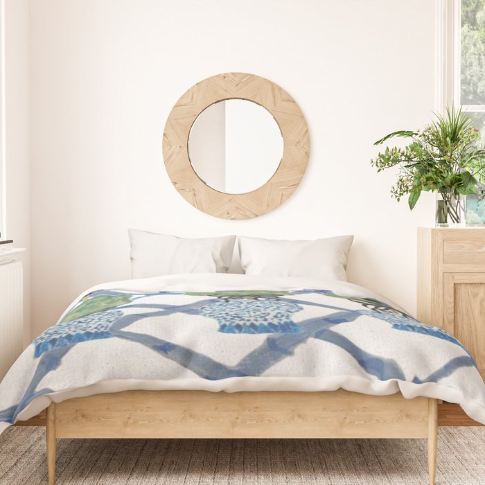 Hand Painted Bamboo Trellis Chinoiserie Ginger Jar  Duvet Cover Gallery Image 3