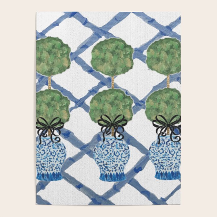 Hand Painted Bamboo Trellis Chinoiserie Ginger Jar  Poster Gallery Image 4