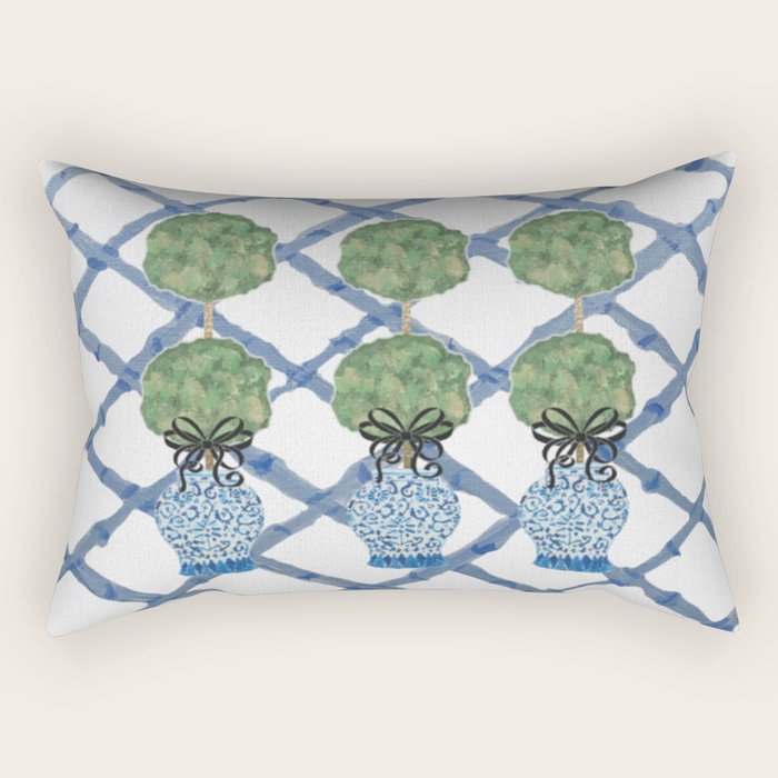 Hand Painted Bamboo Trellis Chinoiserie Ginger Jar  Rectangular Pillow Gallery Image 1