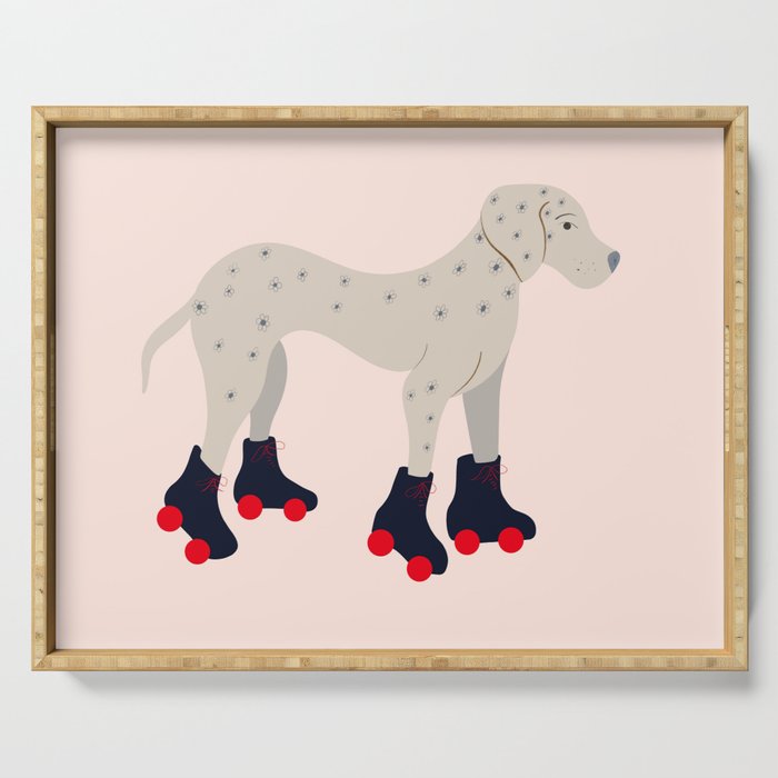 Dog on roller skates  Serving Tray Gallery Image 1