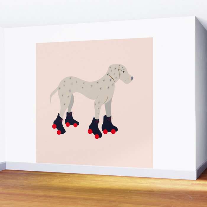 Dog on roller skates  Wall Mural Gallery Image 2