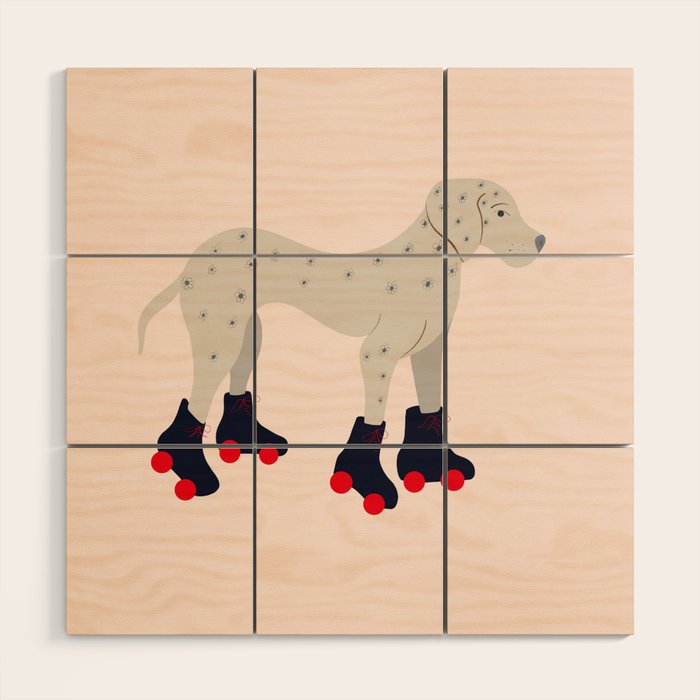 Dog on roller skates  Wood Wall Art Gallery Image 1