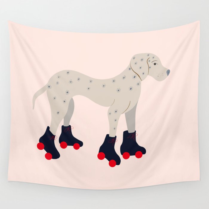 Dog on roller skates  Wall Tapestry Gallery Image 4