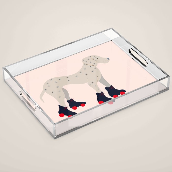 Dog on roller skates  Acrylic Tray Gallery Image 1