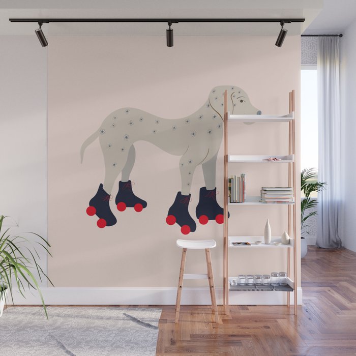 Dog on roller skates  Wall Mural Gallery Image 1