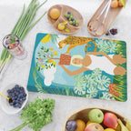 Bring The Jungle Home Illustration, Tropical Cheetah Wild Cat & Woman Painting Cutting Board Gallery Image 2