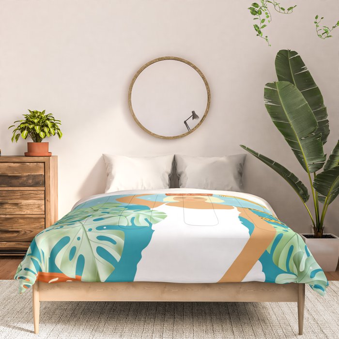 Bring The Jungle Home Illustration, Tropical Cheetah Wild Cat & Woman Painting Comforter Gallery Image 3