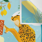 Bring The Jungle Home Illustration, Tropical Cheetah Wild Cat & Woman Painting Wall Tapestry Gallery Image 3