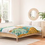 Bring The Jungle Home Illustration, Tropical Cheetah Wild Cat & Woman Painting Duvet Cover Gallery Image 2