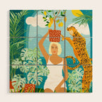 Bring The Jungle Home Illustration, Tropical Cheetah Wild Cat & Woman Painting Wood Wall Art Gallery Image 1