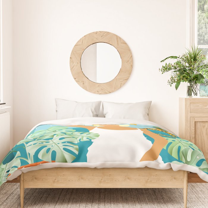 Bring The Jungle Home Illustration, Tropical Cheetah Wild Cat & Woman Painting Duvet Cover Gallery Image 3