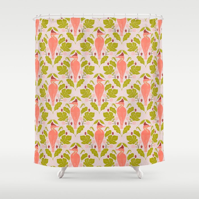 Peach And Pink Woodpecker Shower Curtain Gallery Image 1