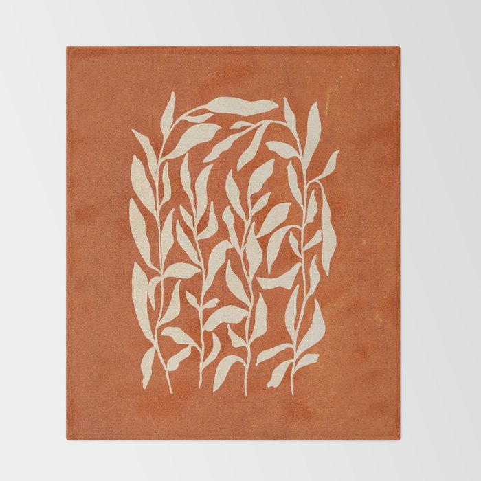 Cognac Leaves: Mid Century Terracotta Edition Throw Blanket Gallery Image 2
