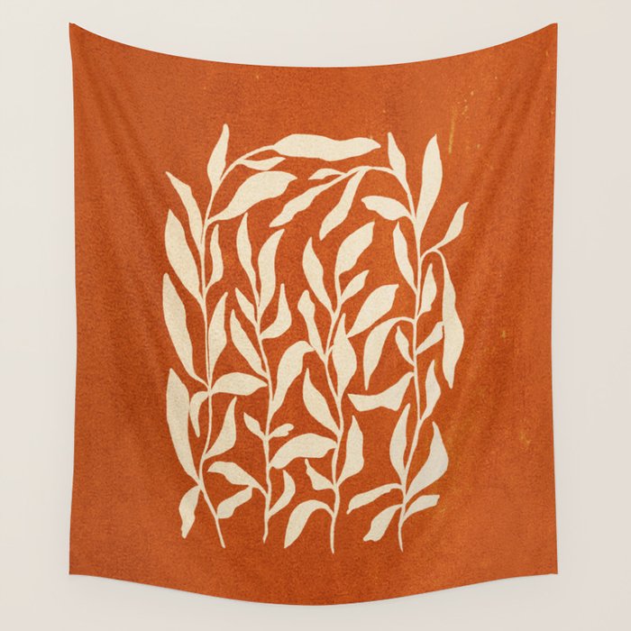 Cognac Leaves: Mid Century Terracotta Edition Wall Tapestry Gallery Image 4