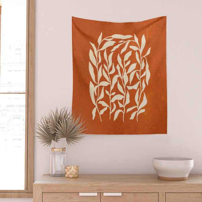 Cognac Leaves: Mid Century Terracotta Edition Wall Tapestry Gallery Image 2