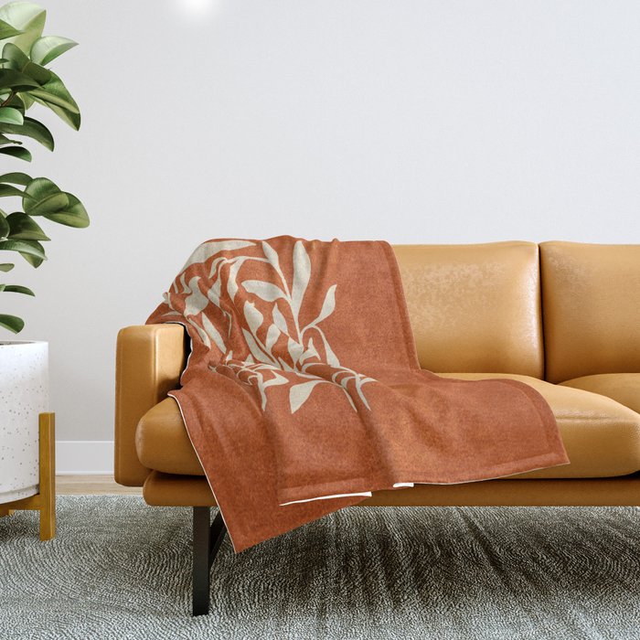 Cognac Leaves: Mid Century Terracotta Edition Throw Blanket Gallery Image 1