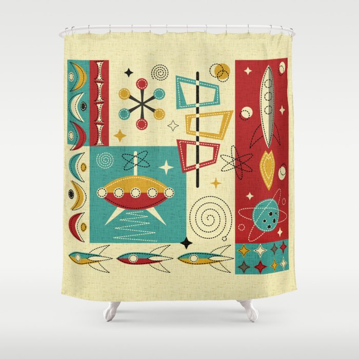 Retro Space Age Fun! ©studioxtine Shower Curtain Gallery Image 1